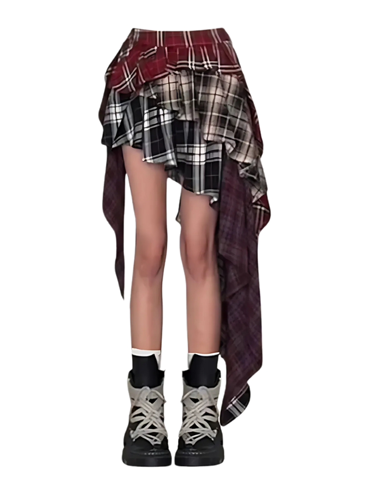 Layered Plaid Ruffle Skirt