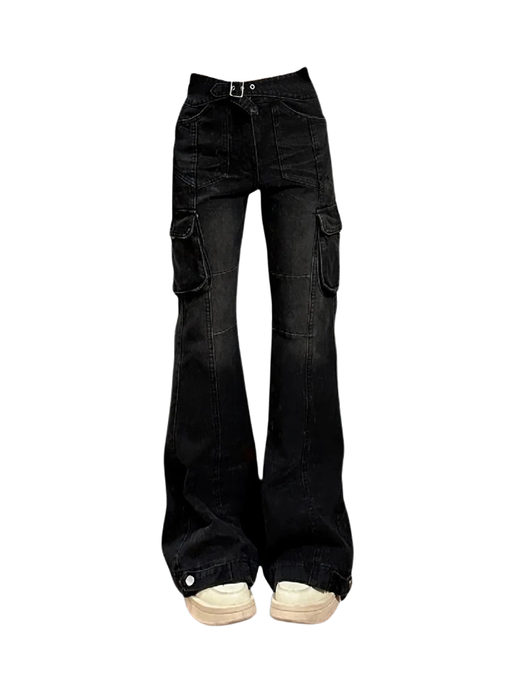 Belted Cargo Flared Jeans