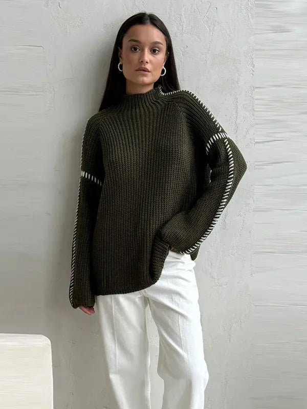 Olive Stitch Accent Sweater