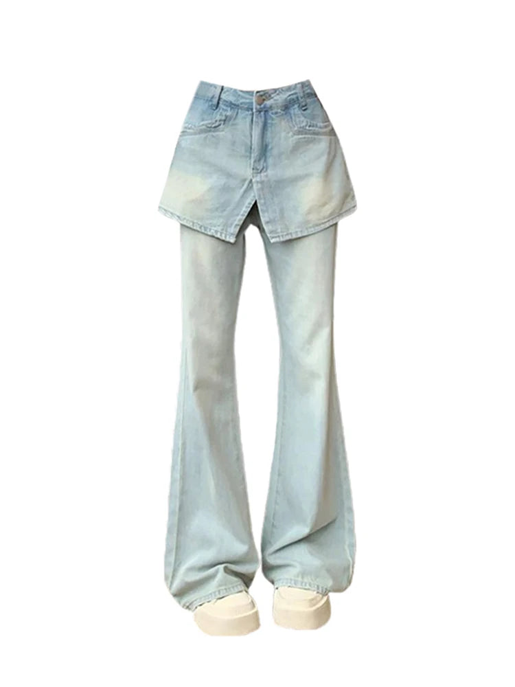 Layered Flare Denim Pants