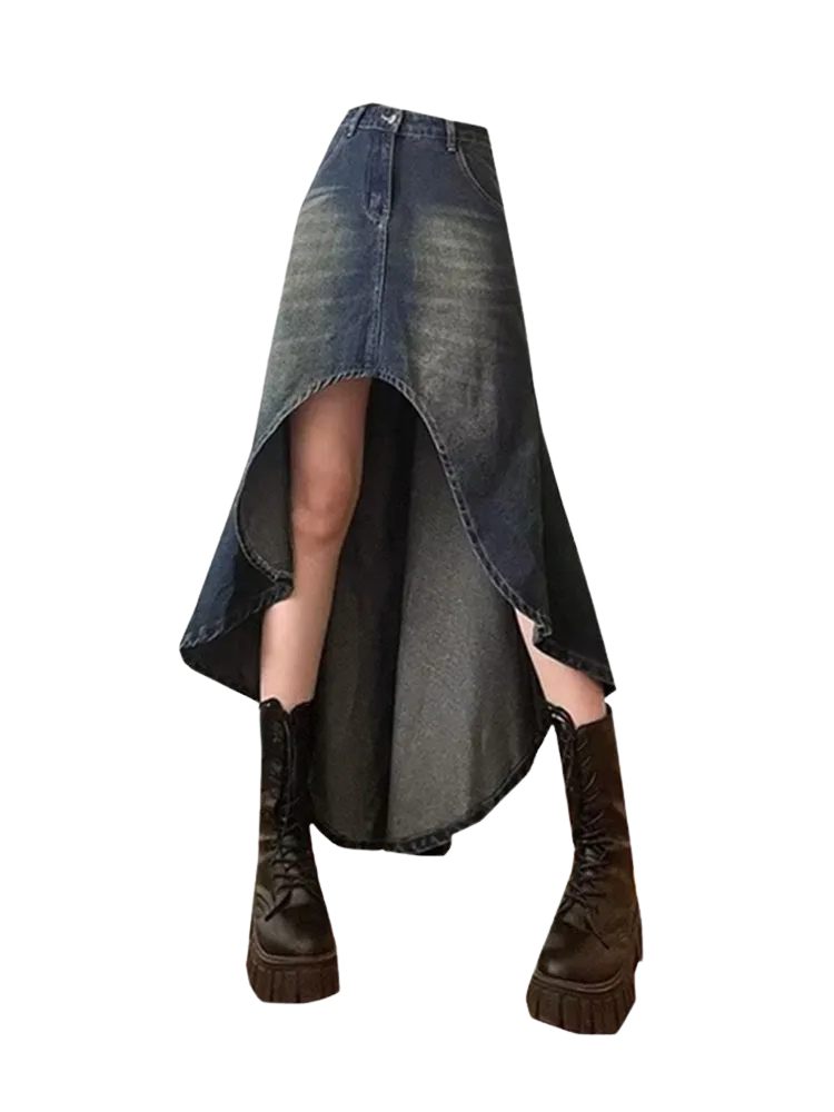 High-Low Slit Denim Skirt